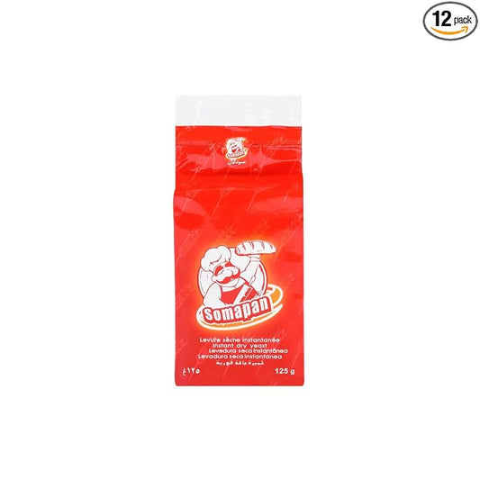 SomaPan Instant Dry Yeast 125 G (Pack Of 12 ) [Home Retail Size] Fast Acting Self Rising Yeast for Baking Bread, Cake, Pizza Dough Crust | Kosher & Halal | Quick Rapid Rise Leavening Agent for Pastries (12)