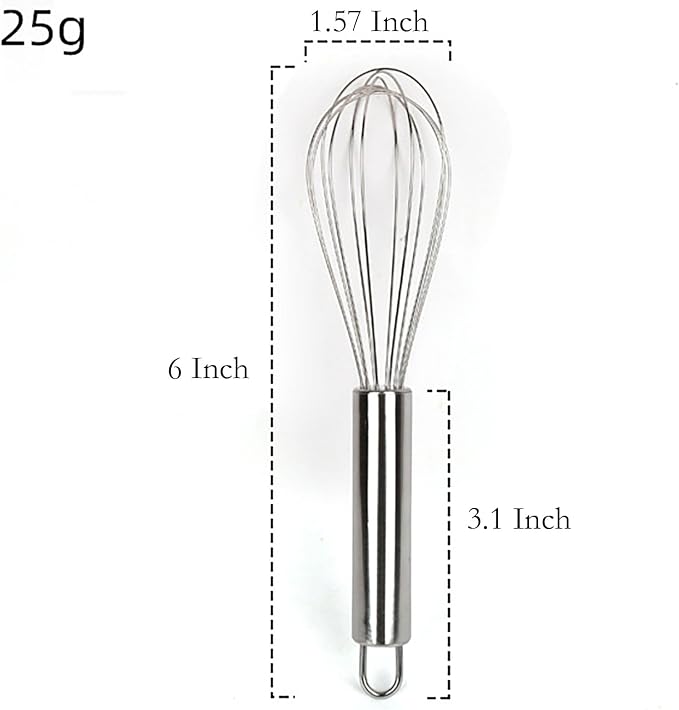Manual Egg Whisk, 2 Pcs 6 Inch Long Stainless Steel Egg Beater for Bread, Cake and Cooking (6 inch)
