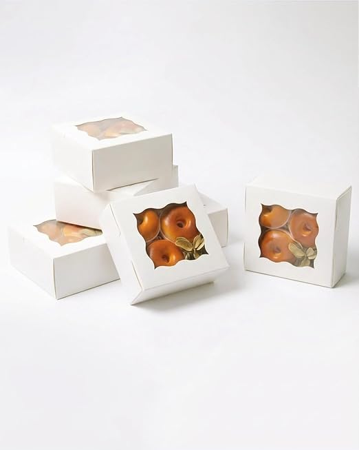 Bakepacker 240pcs White Cookie Boxes 6x6x3 inches Easy Assemble Macaroon Pastry Boxes Bakery Boxes with Window for Bakery