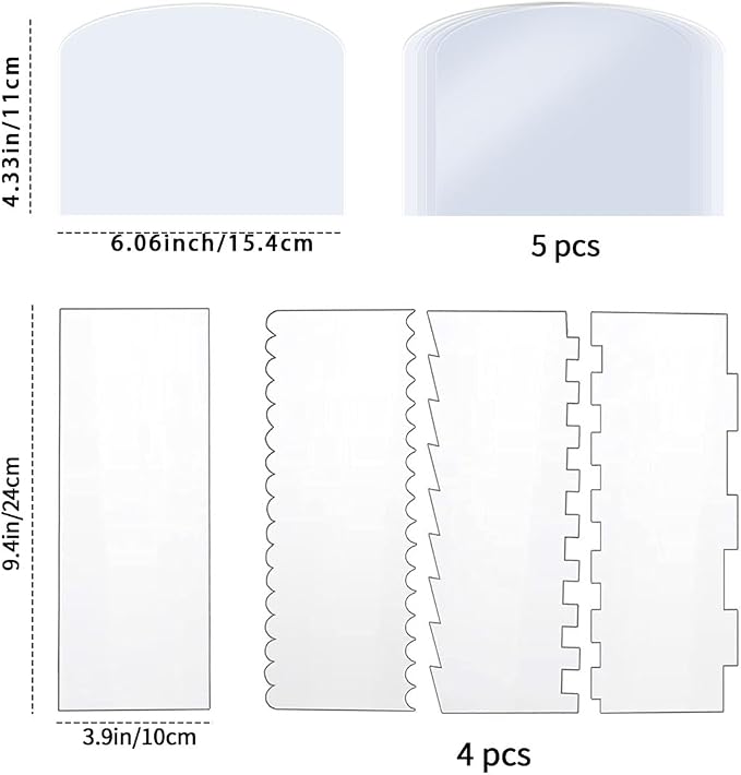 9-Piece Clear Cake Decorating Scraper Set – 4Pcs Large Acrylic Icing Smoothers and Edge Combs,5Pcs Flexible Plastic Cake Scraper Smoother,Mousse Baking Projects for Buttercream, Frosting (clear)
