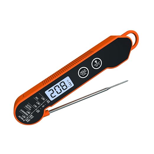 Instant Read Meat Digital Thermometer for Grilling and Cooking, Waterproof Thermometer with Backlight and Calibration, Fast Folding Probe BBQ Thermometer for Smoker, Oil, Candy, and Turkey (Orange)