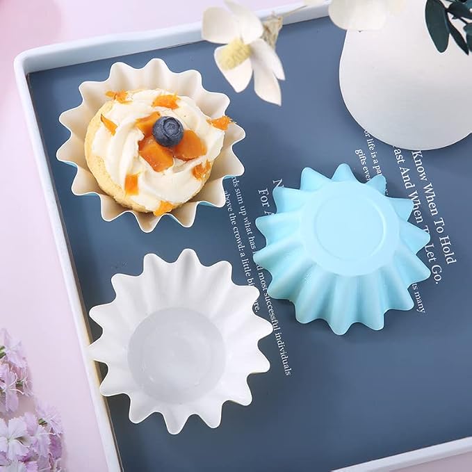 100 PCS Baking Cups Cupcake Liner Flared Brioche Muffin Wrappers (Sky Blue) | Standard Greaseproof Coated Paper Cup for Wedding Birthday Holiday Party or Baby Shower