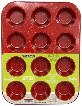 casaWare Mini Muffin Pan 12 Cup Ceramic Coated Non-Stick (Red Granite)