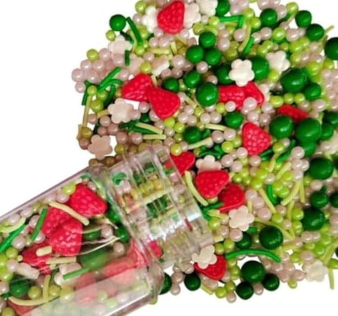 Sentovac Edible Strawberry Jimmies and Flowers Mixing Sprinkles for Decorating 1 Bottle 3.35oz/ 95g | Cake Cupcakes and Ice Cream Topper Decorations