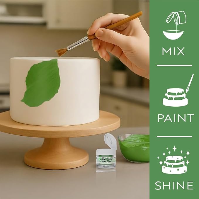 Luster Dust - Christmas Green (4g 1x Jar) | Edible Vegan Dust & Paint for Cake Decorating, Ice Cream, Desserts, Cocktails and Beverages by Bakell