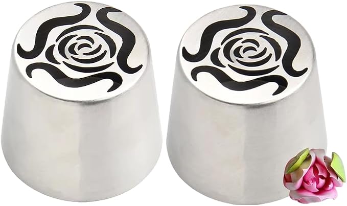 Stainless Steel Rose Flower Decorative Nozzle Russian Marshmallow Piping Nozzle DIY Baking Cake Decoration Piping Cream Tools (2Pcs)