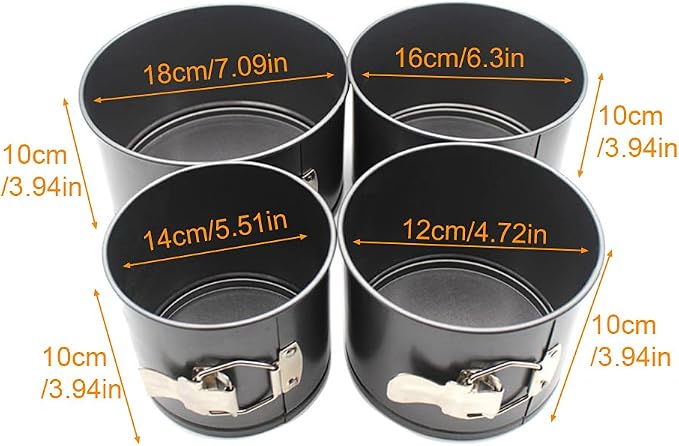 4 pcs Springform Pan Set, 4 5 6 7 inches Round Cake Tin with Removable Bottom, Nonstick Leakproof Carbon Steel Cheese Cake Pans Mold for Baking(COLOR:Black)