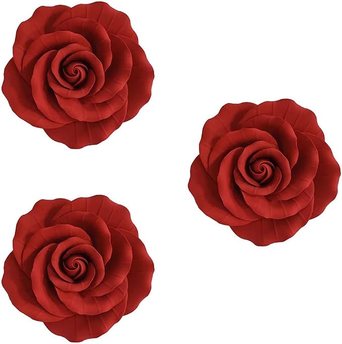 O'Creme Garden Roses Gumpaste Flower Set - 4.5" Red Edible Flowers for Cake Decorating - Sugar Paste Flower Decorations for Cakes, Candy, Cupcake Toppers - Set of 3