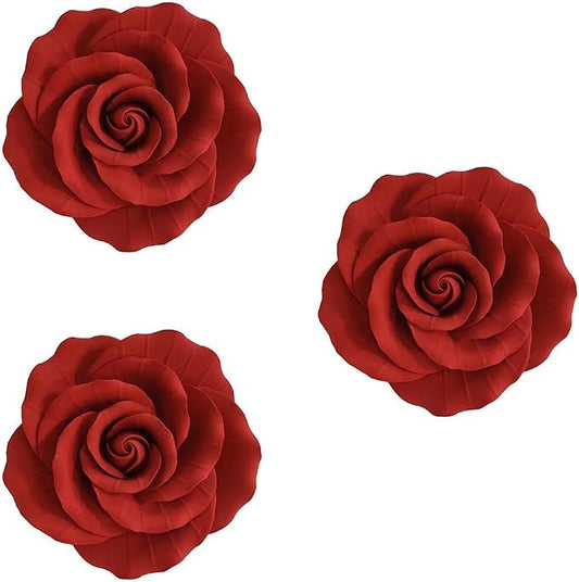 O'Creme Garden Roses Gumpaste Flower Set - 4.5" Red Edible Flowers for Cake Decorating - Sugar Paste Flower Decorations for Cakes, Candy, Cupcake Toppers - Set of 3