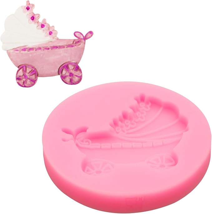 Baby Carriage Silicone Molds 2 Pcs, Baby Showers Fondant Mold for Chocolate Cake Decoration Candy Cupcake Topper Cake Polymer Clay Crafts Epoxy Resin