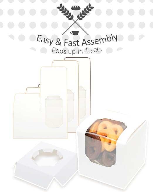 qiqee White Auto-pop up Cupcake Boxes Individual Cupcake 3.5x 3.5x 3.5inch 200pcs Single Cupcake Boxes