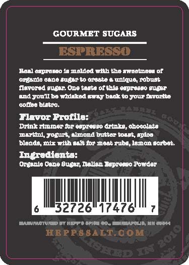 HEPP’S Salt Co. Espresso Sugar | Artisan Gourmet Coffee Sugar with Organic Cane Sugar & Real Italian Espresso | Small-Batch Baking Sugar & Cocktail Rim Finishing Sugar