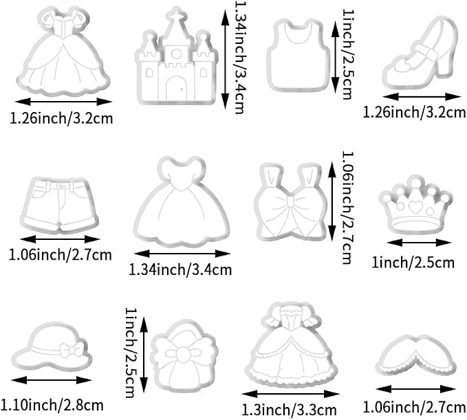 12-Piece Fashion & Castle Theme Clay Cutters Set - Princess Dress, Crown, Shoe & Castle Shape Craft Stencils for DIY Modeling Compound, Polymer Clay Art, and Earring Making Supplies