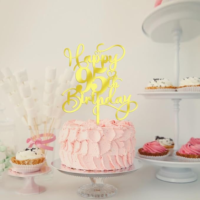 Happy 95th Birthday Cake Topper，Mirrored Gold Acrylic Birthday Topper for Cheers to 95 Years Birthday/Anniversary Party Decoration Ideas, Perfect Keepsake for your family and friends(95th)