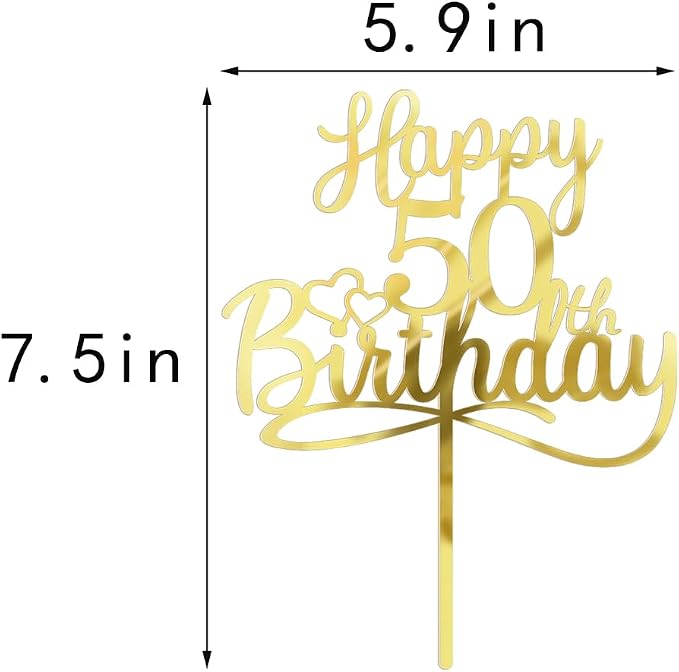 Sleyberoy Acrylic Happy 50th Birthday Cake Topper- Hello 50,Cheers to 50 Years,50th Anniversary/Birthday Party、 men and women Happy Fifty Birthday Selected cake decoration (50th)
