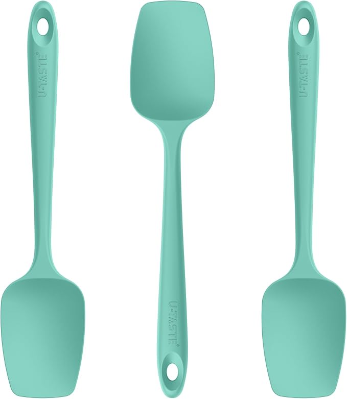 U-Taste Silicone Spoon Spatula Set: 480ºF Heat Resistant Food Grade Flexible Rubber Spoonula, Nonstick Cooking Mixing Scooping Kitchen Baking Scraper Utensils Set of 3 for Pan, Pot, Bowl (Aqua Sky)