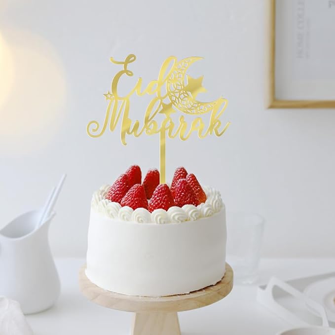 Acrylic gold Eid mubarak Cake Topper, Muslim Islam Eid Festival Party Decorations - Wedding/Baby Shower/Birthday Party Decorations