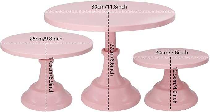 Set of 3 Pieces Cake Stands Iron Cake Holder Dessert Display Plate Serving Tray for Baby Shower Wedding Birthday Party (Pink)