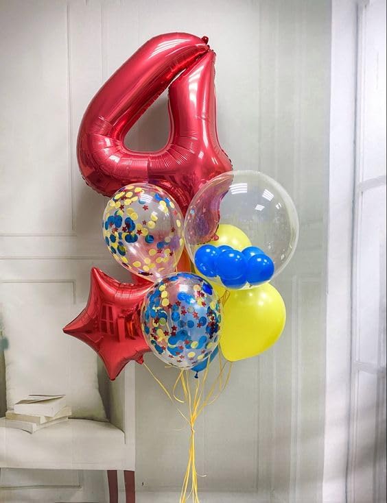 Red Number 4 Balloon 40 Inch, 4th Birthday Party Decorations for Children, Giant 4 Foil Balloon for Party Supplies