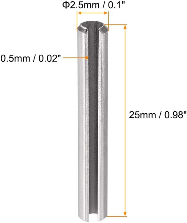 uxcell Slotted Spring Pin - M2.5 x 25mm 304 Stainless Steel Split Spring Roll Dowel Pins Plain Finish 20Pcs