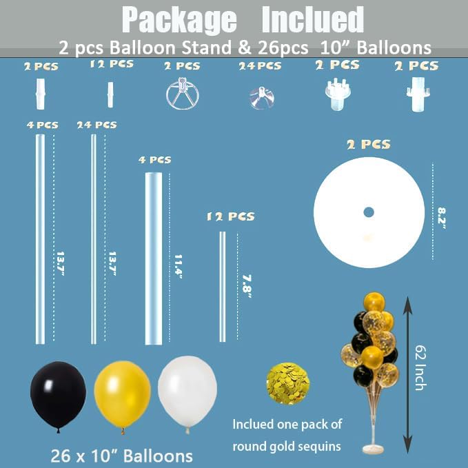 Leesoot 2 Sets 62inch Black Gold Floor Balloon Column Kit Stand with Balloons Backdrop Decoration for Graduation Wedding Birthday Baby Shower Gender Reveal Party Balloon Tower Balloon Tree