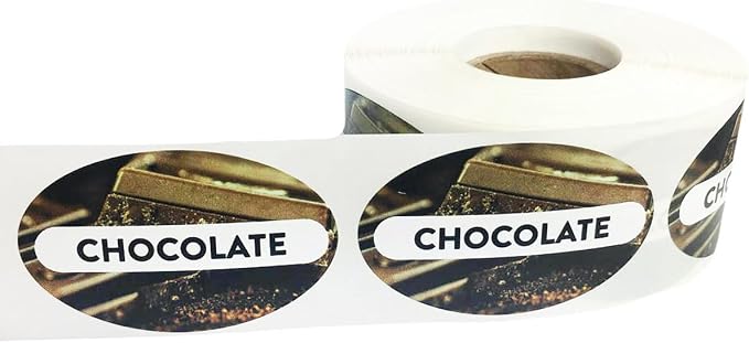 Chocolate Grocery Store Food Labels 1.25 x 2 Inch Oval Shape 500 Total Adhesive Stickers