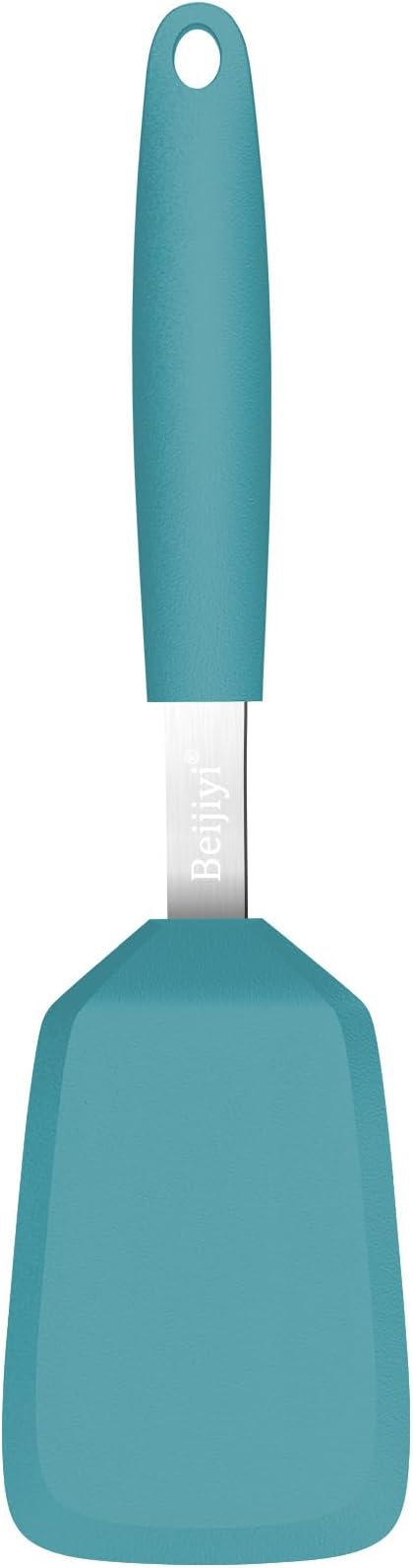Beijiyi Silicone Spatula Turner, 600°F Heat Resistant, 13 x 3.2 in (Blue) | BPA Free, Non-Toxic, Flexible Turner, Non Scratch for Non Stick Frying Pan, Flipping, Cooking, Dishwasher Safe