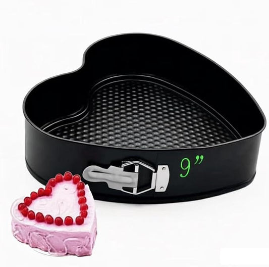 Kitchen Tools 9'‘Non-Stick Cheesecake Pan, Leakproof Springform Heart Cake Pan, Removable Bottom Quick Release Latch Moulds for Birthday Heart Cake Moulds