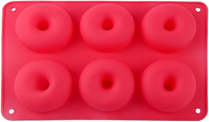 Magik 1-2 Pack Silicone 6 Cavity Donut Mold Donut Mould Pan Baking Tray Bagels Cake Biscuit Muffins Daily Party Events (1, Red)