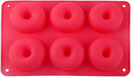Magik 1-2 Pack Silicone 6 Cavity Donut Mold Donut Mould Pan Baking Tray Bagels Cake Biscuit Muffins Daily Party Events (1, Red)