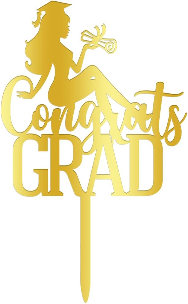 Congrats Grad Cake Topper,2026 Graduation Cake Topper, Congrats Grad Decorations,2026 High School/College/Senior Graduation Party Decorations Supplies. (Acrylic gold)