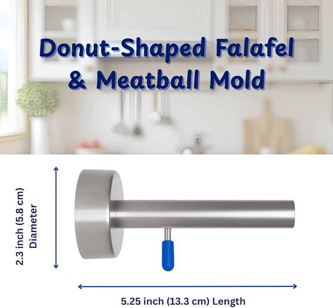 Falafel Maker Press Stainless Steel Syrian Type With Hole (Donut Shape) Premium Quality Kitchen Tool Meatball Mold Scoop Smooth Handle With Rubber Cap (Medium Donut 2.3")