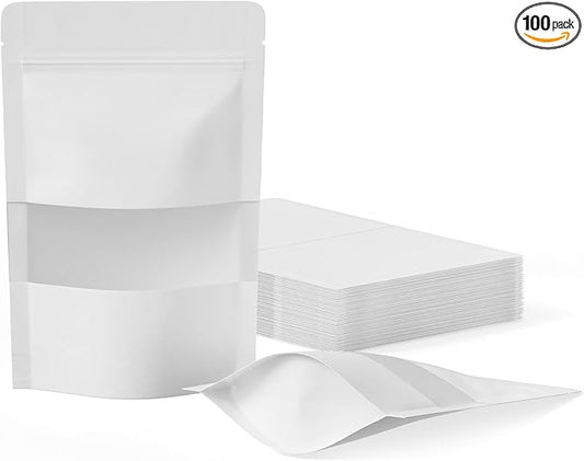 FireKylin 100 Pcs Resealable Bags, Paper Stand Up Pouches Bags with Matte Window for Small Businness, Zipper & Heat Sealable Treat Bags for Packaging(Inner Size 3.3" x 3.5"; Outer Size 3.9" x 5.9")