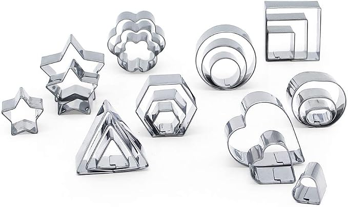 Mini Cookie Cutter Shapes Set - 24 Pieces Stainless Steel Metal Small Molds - Flower, Heart, Star, Geometric Shapes - Cut Fondant, Pastry, Mousse Cake and Clay (24pcs)