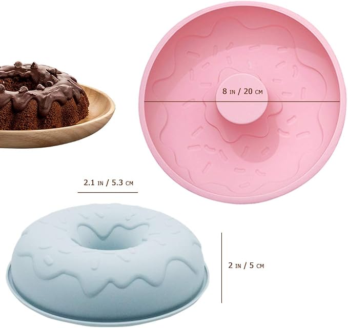 8 Inch Round Silicone Cake Mould - 2PCS Large Doughnut Mold，French Dessert Chiffon Cake Tube Pan, Non-Stick Mousse Bread Savarin Cake Baking Tray