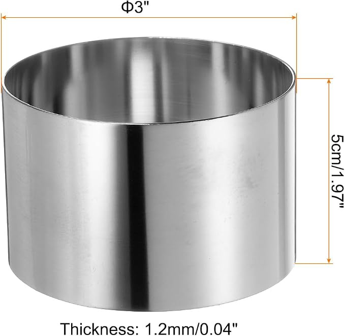 HARFINGTON 2PCS Round Cake Ring 3 x 2 Inch Seamless Stainless Steel Pastry Mousse Dessert Ring Mirror Coating for Baking Cooking Making Tool