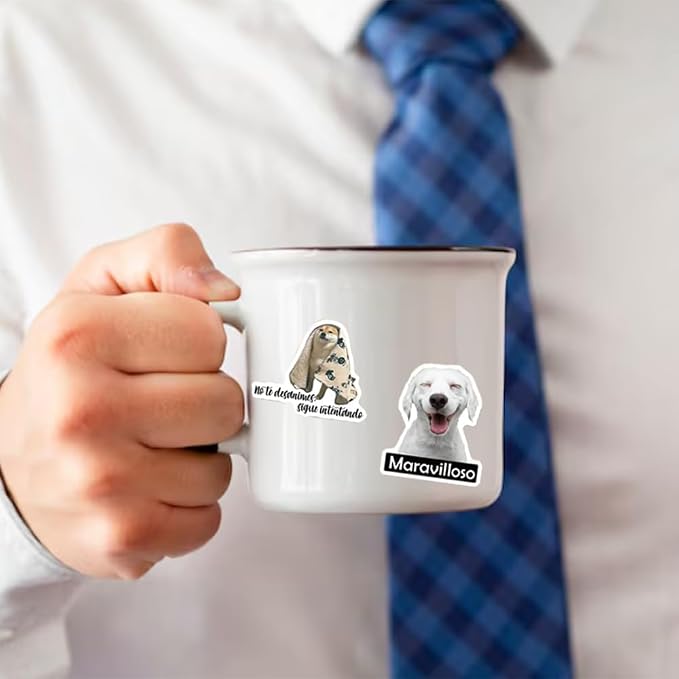 Funny Spanish Cat & Dog Meme Stickers, Waterproof Vinyl Animal Decals for Water Bottles & Laptops, Hilarious Spanish Teacher Supplies & Student Gifts
