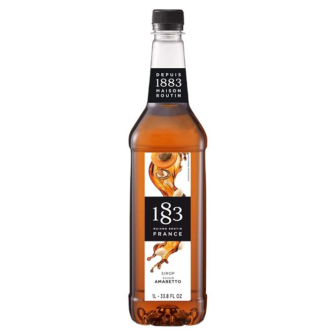 1883 Amaretto Syrup for Drinks, Made in France, 1 Liter Plastic Bottle