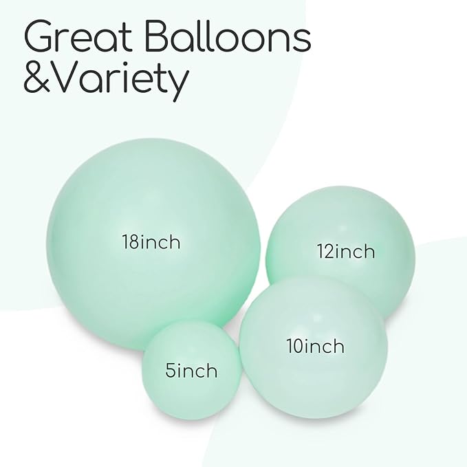 120pcs Mint Green Balloons, 18 12 10 5 inch Mint Green Latex Balloons Different Sizes Balloon Arch Kit for Birthday Baby Shower Gender Reveal Wedding Party Decorations