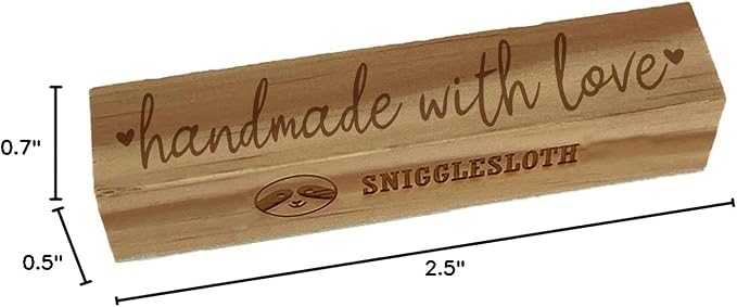 Handmade with Love Script and Hearts Rectangle Rubber Stamp for Stamping Crafting - 2.50in Small