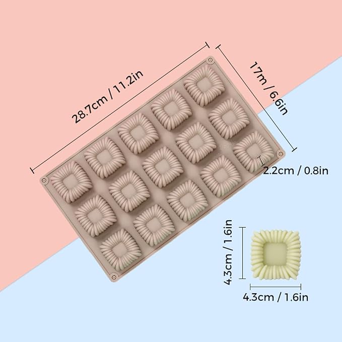Cube Cake Silicone Mold | 1.6" x 1.6" x 0.8" 3D Square Mini Mousse Cake Baking Mold, French Dessert Molds for Chocolate, Jello, Brownie Bites, Ice Cream Cube, 15-Cavity