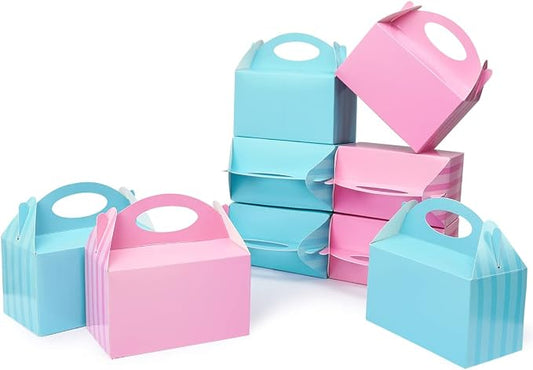 Pink and Blue Happyhiram Party Favor Boxes 12 Pcs for Gender Reveal Party Decoration, Handle Treat Boxes Gable Boxes 6" Tall for Centerpieces at Baby showers Kids Birthday Mini Gift Boxes for Boys and Girls