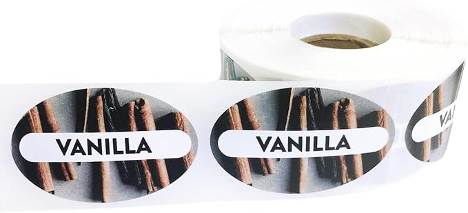 Vanilla Grocery Store Food Labels 1.25 x 2 Inch Oval Shape 500 Total Adhesive Stickers