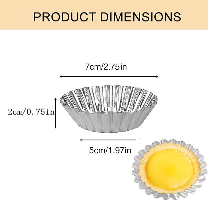 20 Pcs Aluminium Mini Pie Tins, 2.8" Mini Tart Pans Egg Tart Mold Reusable Tart Pans for Baking, Cheese Cakes, Desserts, Egg Tart