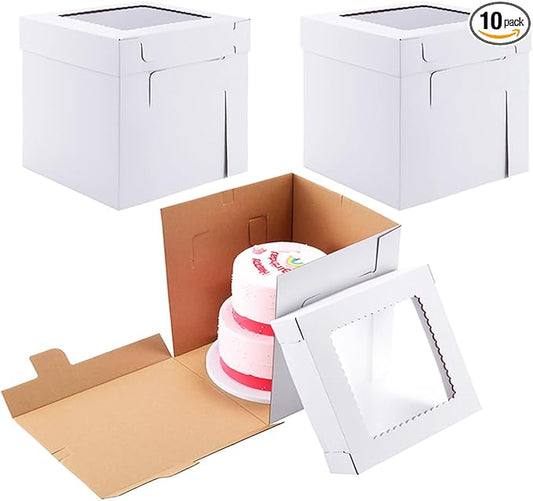 Tall Cake Boxes for Tier Cakes,12x12x12 Inch [10 Pack ] Thick Sturdy Bakery Box with Window,White Wedding Cake Boxes,Layer Cake Carrier,Disposable Cake Containers