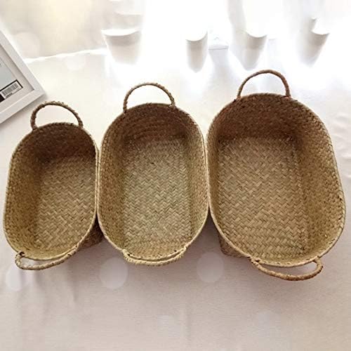 Handmade Woven Basket Straw Food Organizer Rattan Breadfruit Case Holder(S,24X15X9cm)