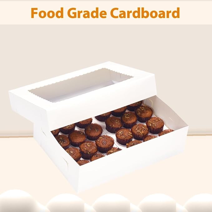 JJO Mini Cupcake Box 10 Pack,Holds 24 Mini Cupcakes,Cupcake Holder, 14x10x4 Inch White Bakery Boxes with Window for Birthday Holiday Party Bakery