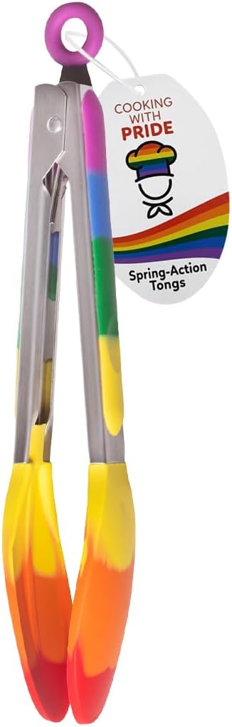 Cooking With Pride Non-Stick Spring-Action Locking Tongs, Heat-Safe Silicone With Zinc-Plated Iron, 10.25-Inch