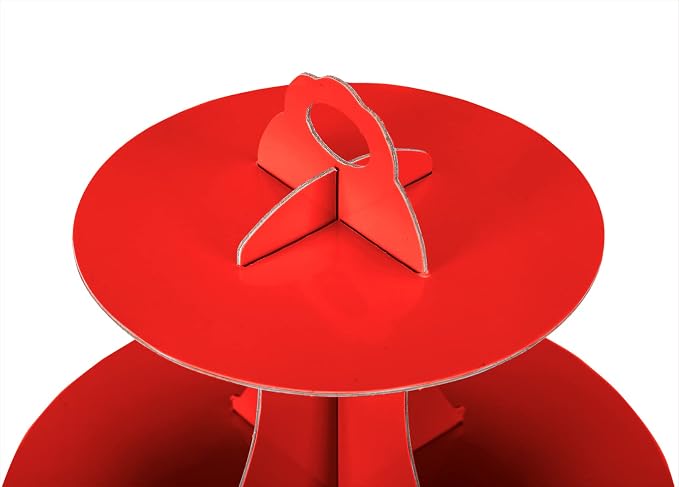YLDW Cupcake Stand, 3-Tier Cupcake Stand Display, Cardboard Cup Cake Tower Stand, Disposable Dessert Stand for Birthday Tea Party Baby Shower Treat Decorations, Red