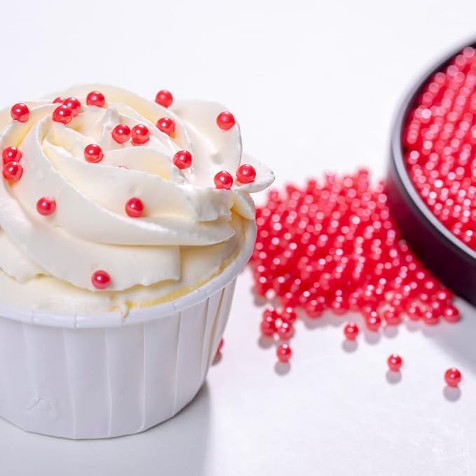 Red Sprinkles Edible Pearls Sprinkles,Cake sprinkles130g 4.6OZ,Cookie sprinkles,Sugar Pearl, Edible Candy Pearls for Cake Cupcake Decorationg (4mm-Red)
